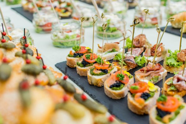 Different finger foods displayed.